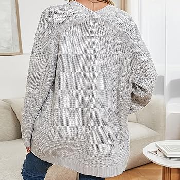 XUNRYAN Women's Drop Shoulder Cable Knit Sweater Cardigan